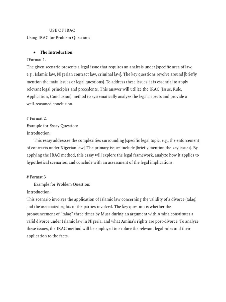 Irac Method For Law Questions | PDF | Sharia | Confession (Law)