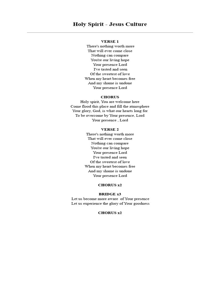 Holy Spirit - Jesus Culture Lyrics | PDF