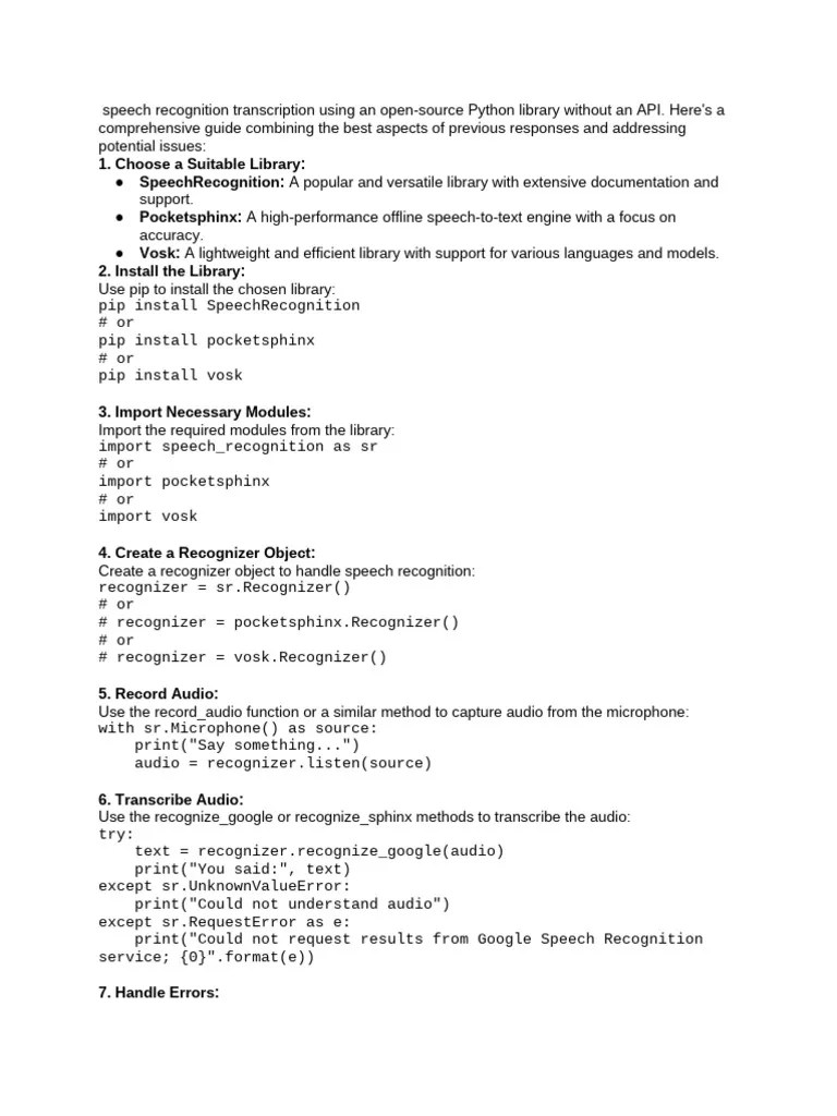 Speech Recognition Transcription With Open Source ... | PDF