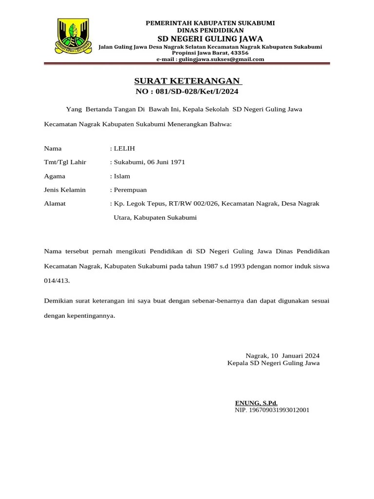 SURAT KETERANGAN Hilang IJAZAH LELIH | PDF