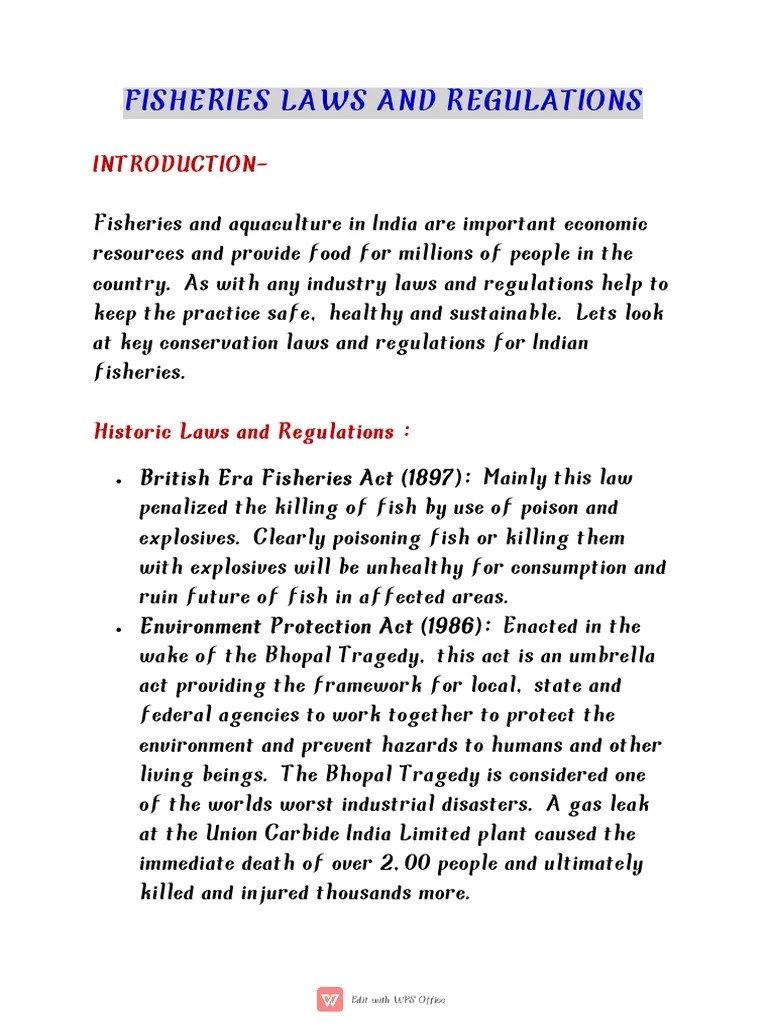 Fisheries Laws And Regulations Dse 3 Pdf