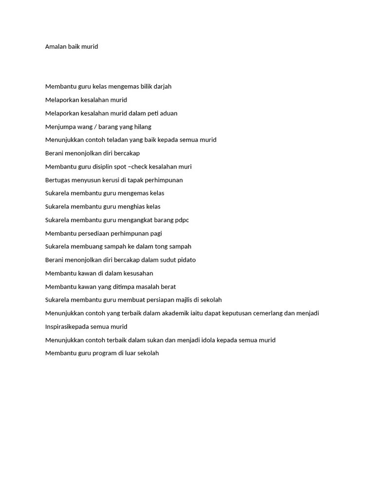 Amalan Baik Murid | PDF