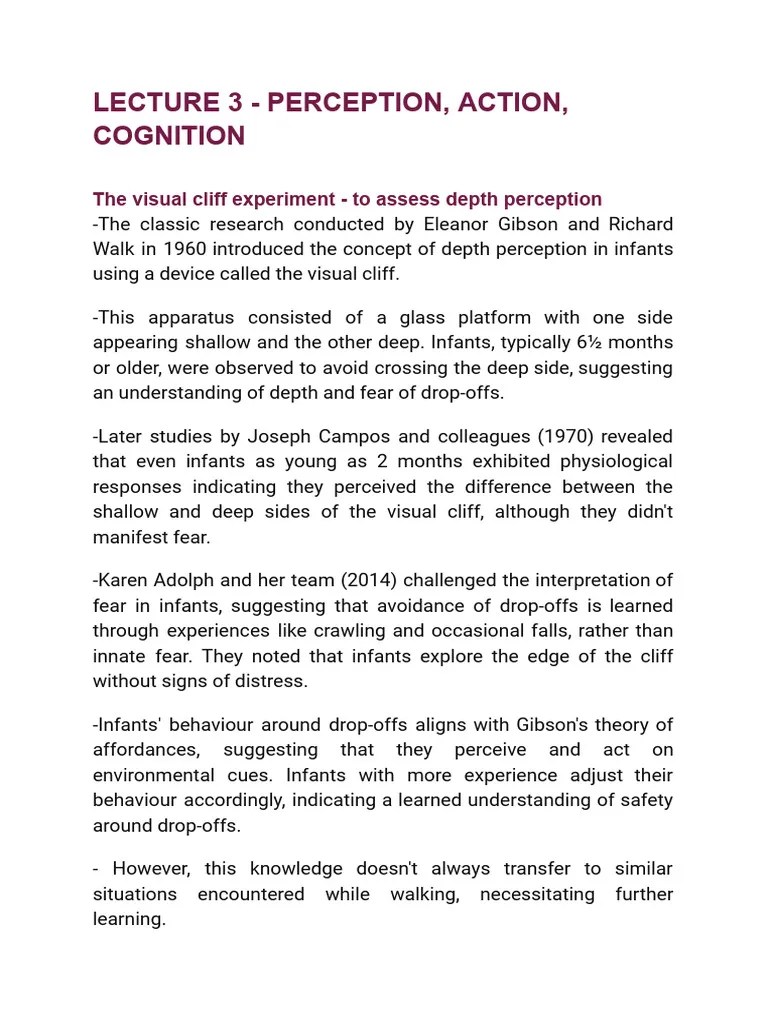 Lecture 3 - Perception, Action, Cognition | PDF | Developmental Psychology | Neuroscience