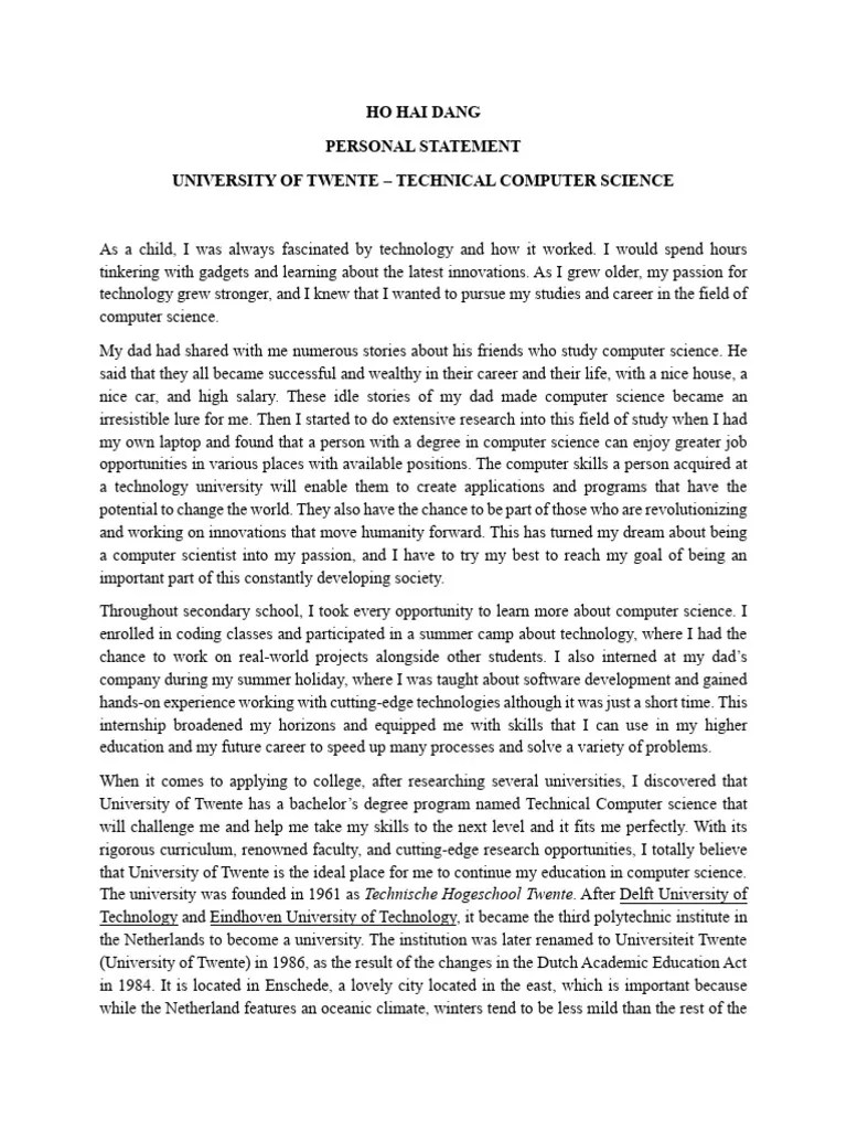 Ho Hai Dang - Twente Technical Computer Science - Motivation Letter | PDF