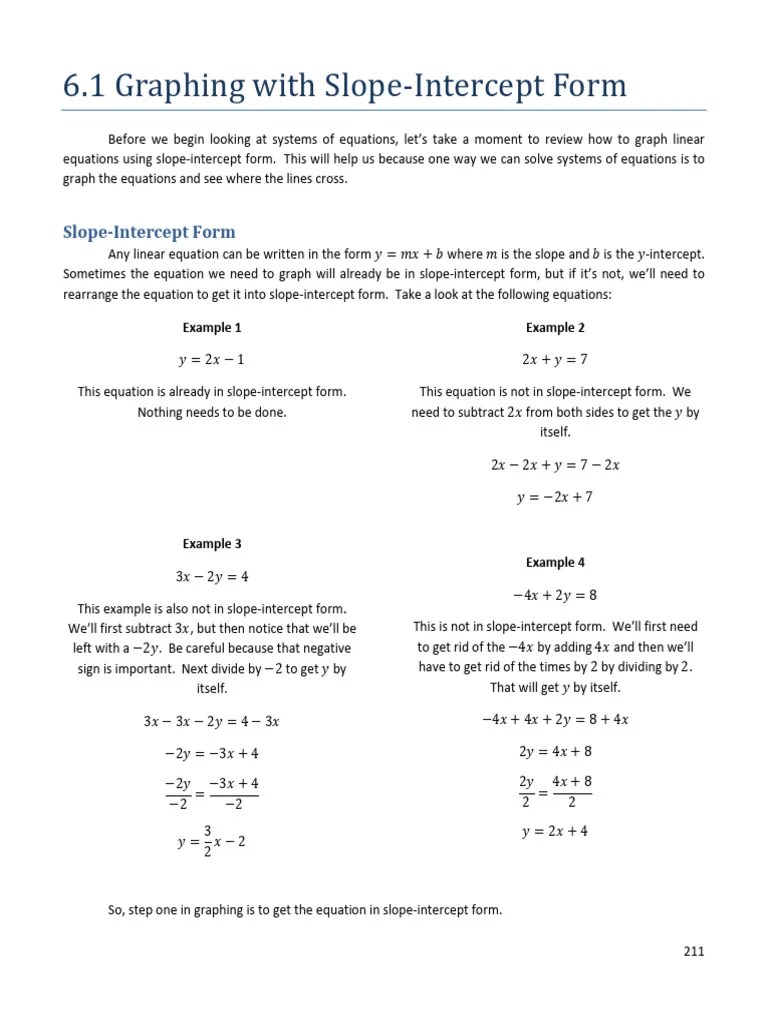 Graphing With Slope-Intercept Form Notes | PDF