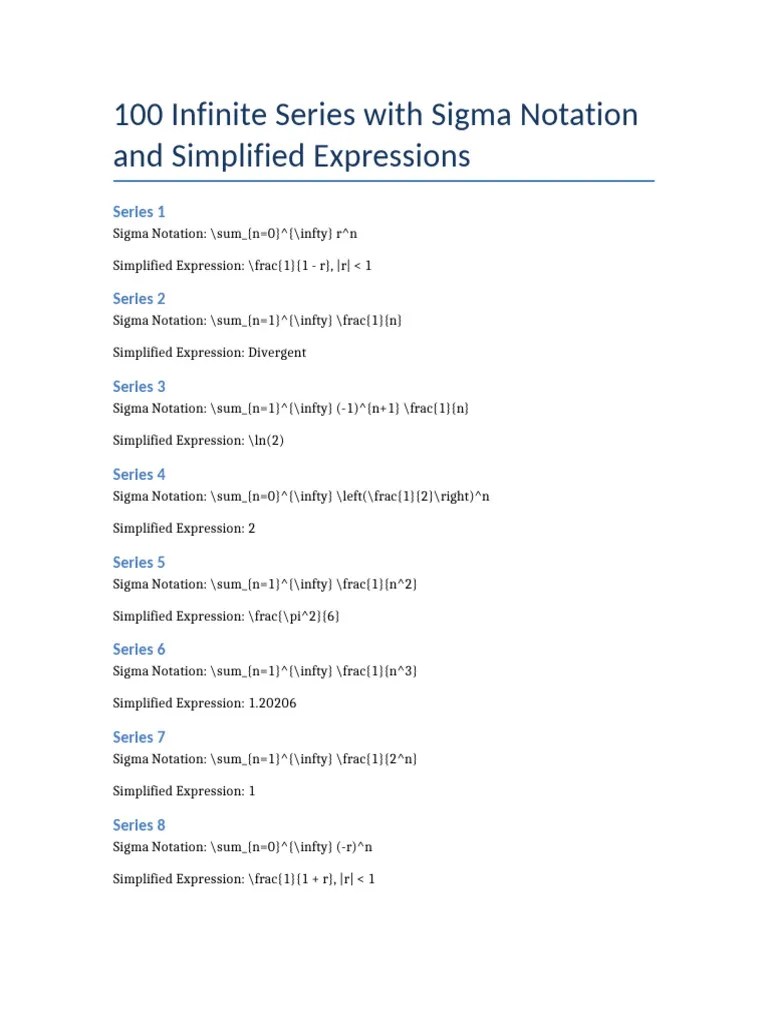 100 Infinite Series | PDF | Mathematics | Science & Mathematics