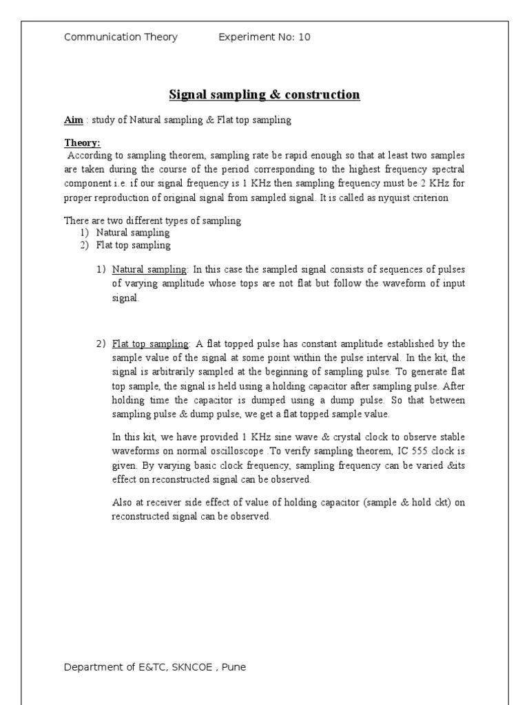 Signal Sampling & Construction: A Study Of Natural Sampling & Flat Top Sampling Theory | PDF ...