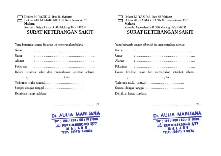 Surat Keterangan Sakit Dokter Malangpdf | PDF