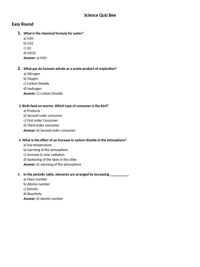 Science Quiz Bee | PDF