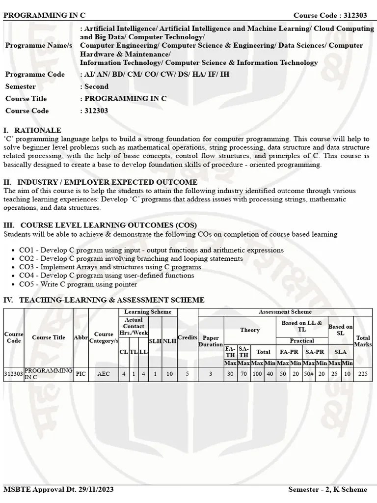 312303-Programming In C | PDF