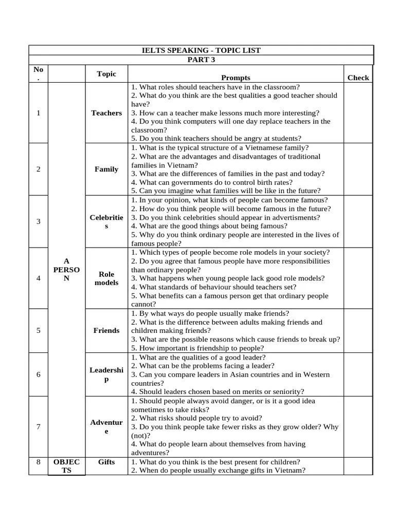 Ielts Speaking Part 3 | PDF