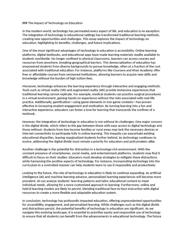The Impact Of Technology On Education | PDF