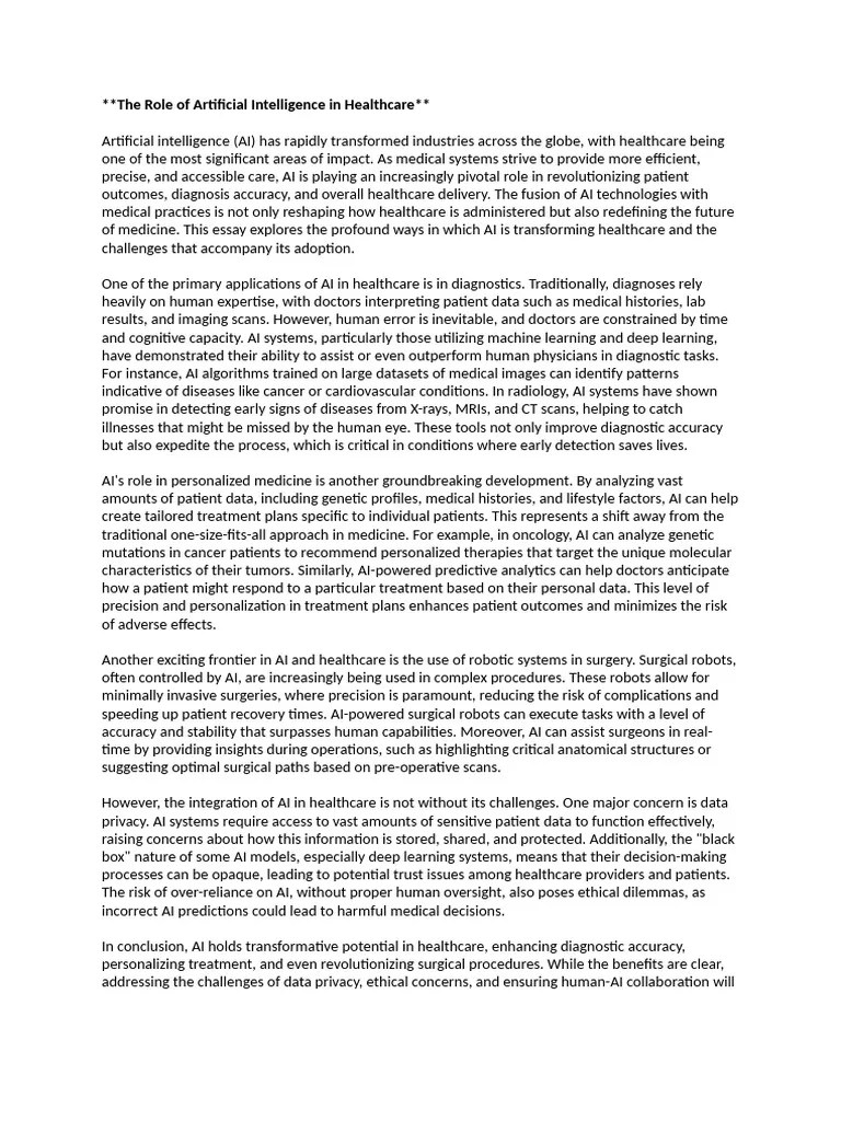 The Role Of Artificial Intelligence In Healthcare | PDF