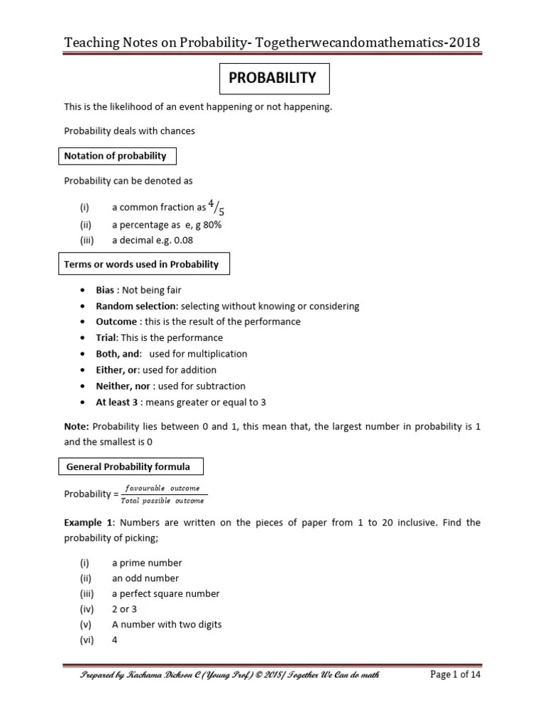 Mathematics Probability Notes | PDF | Probability | Teaching Methods ...