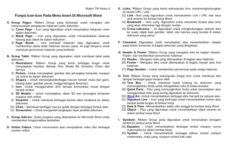 Fungsi Icon Pada Menu Insert (Ms.Word) | PDF