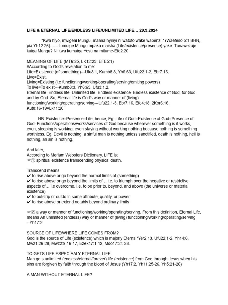 Life & Eternal Life-Endless Life-Unlimited Life 29.9.2024 | PDF | Eternal Life (Christianity ...