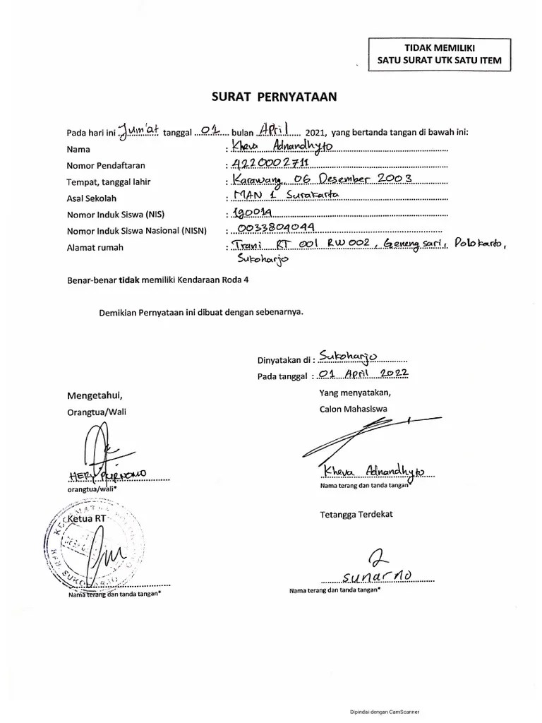 SURAT PERNYATAAN TIDAK MEMILIKI | PDF
