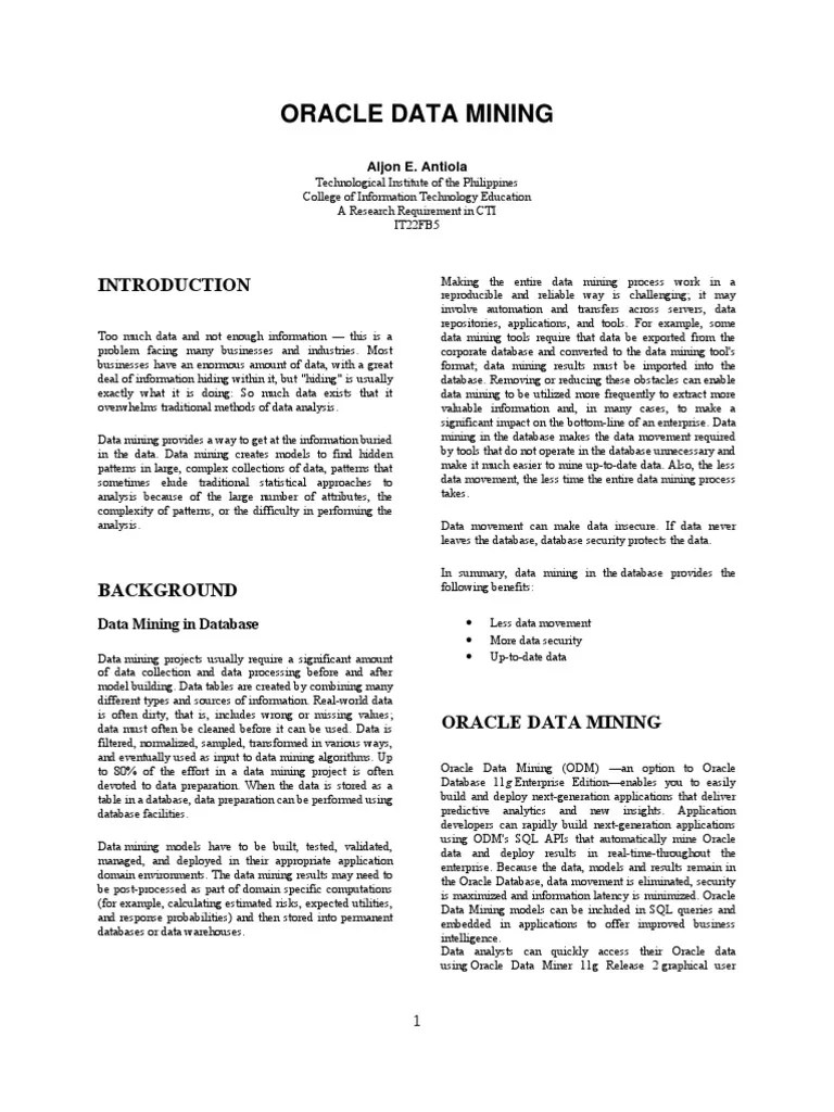 Cti Oracle Data Mining | PDF | Information Technology Management | Data Management