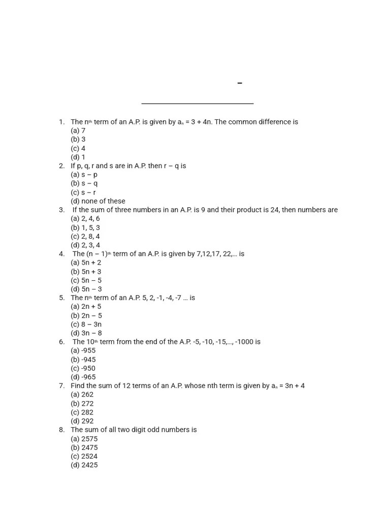 Class 10th Assignment Arithmetic Progression 1725340559 | PDF ...