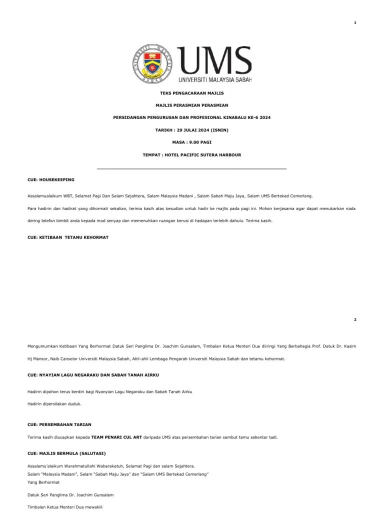 04-Teks Emcee Majlis Perasmian Persidangan Kinabalu | PDF