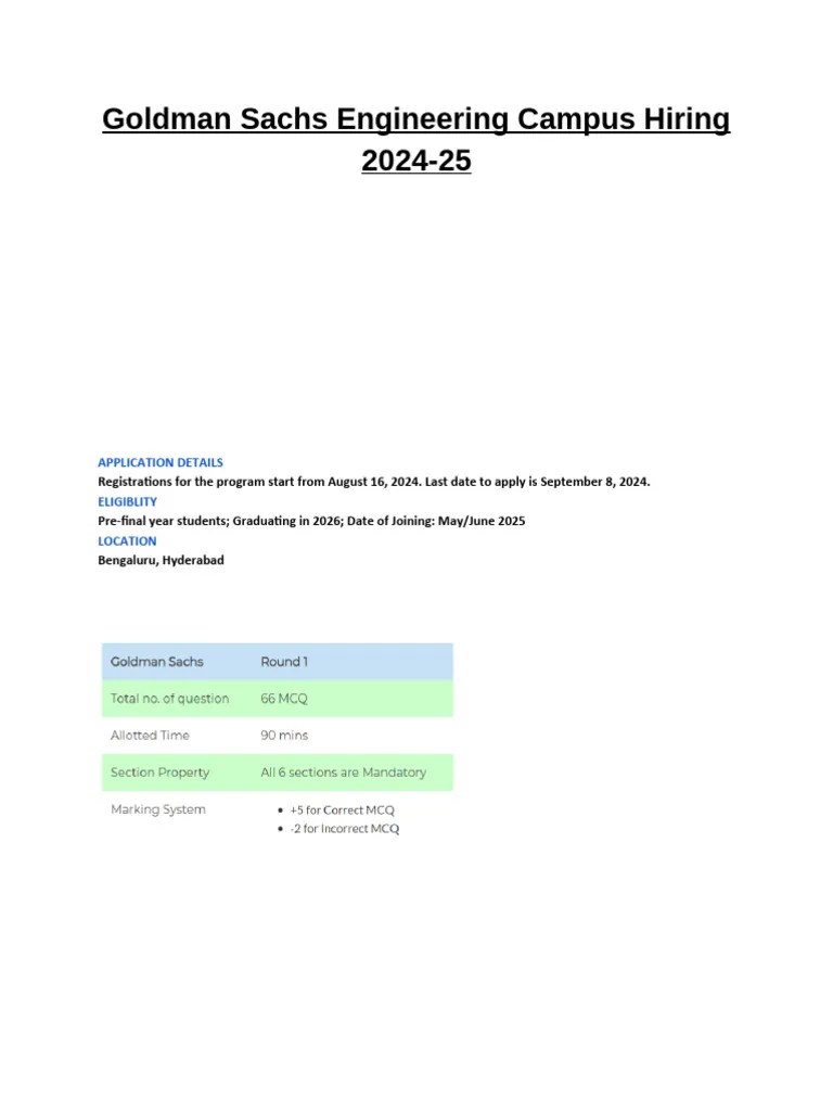 Goldman Sachs Engineering Campus Hiring 2024-25 | PDF