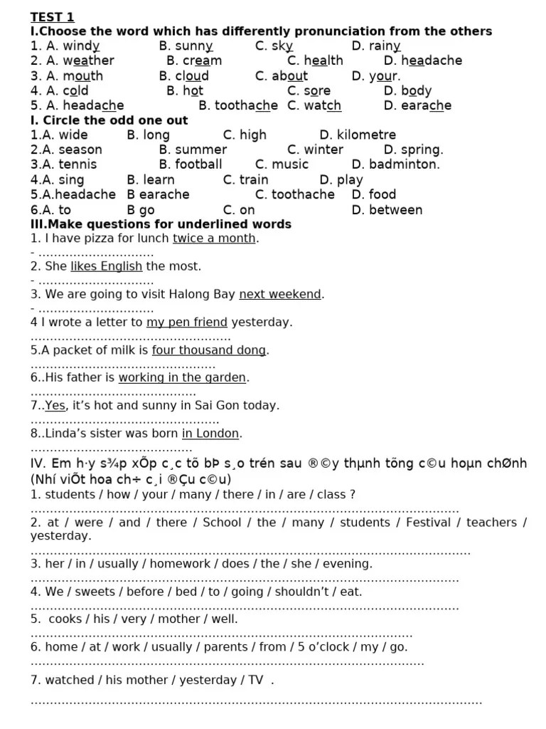 English Test Grade 5 Very Useful Pdf