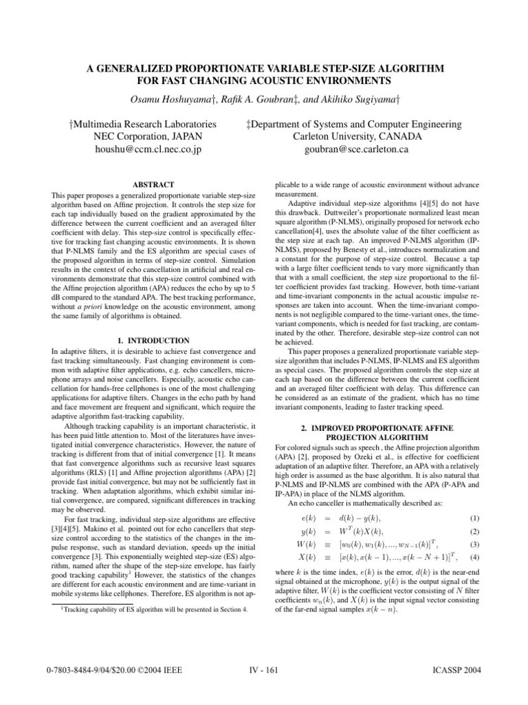 A Generalized Proportionate Variable Step-Size Algorithm For Fast ...