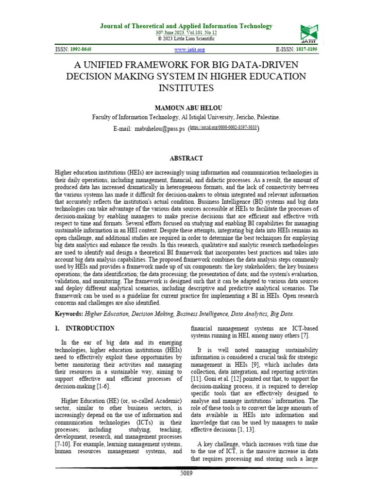 2023 A Unified Framework For Big Data-Driven Decision Making System In ...