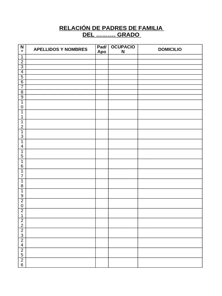 019 - Relación De Padres De Familia | PDF