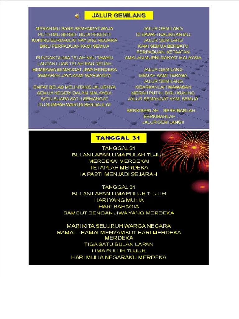 Dokumen - Tips - Lirik Jalur Gemilang Dan Tanggal 31 | PDF