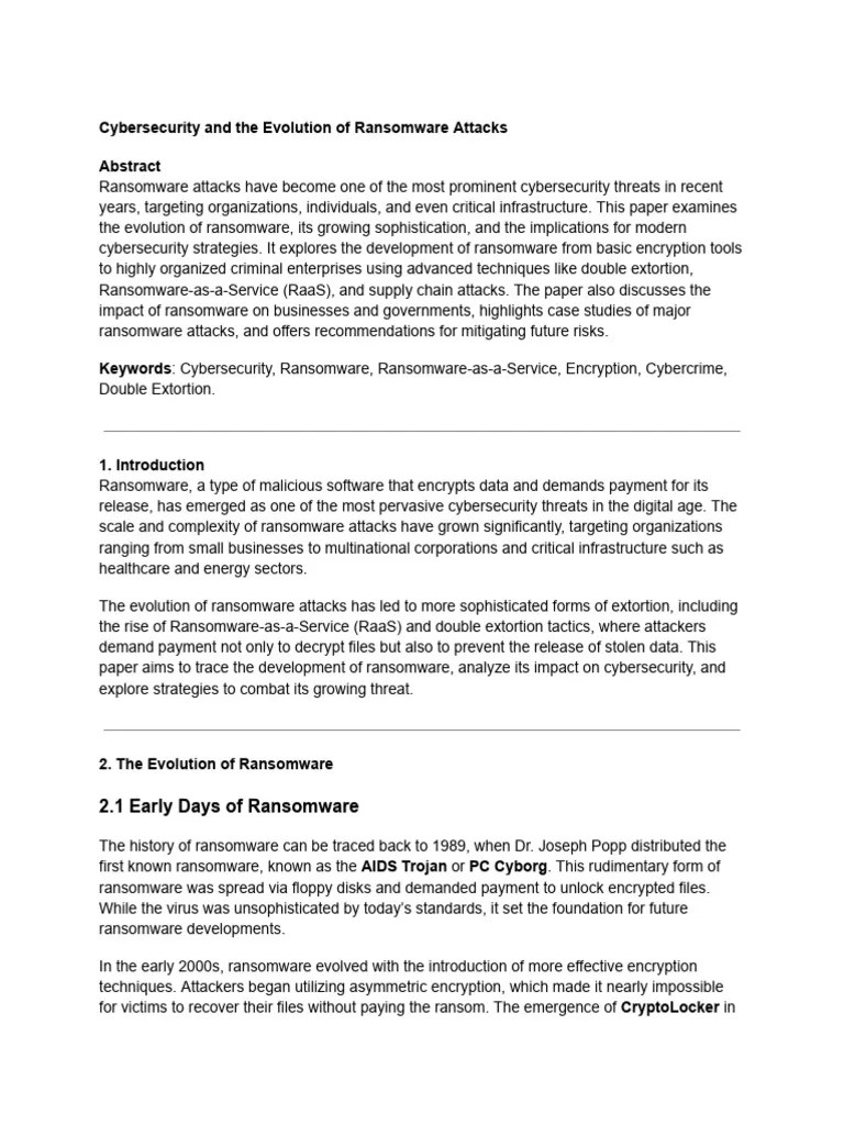 Cybersecurity And The Evolution Of Ransomware Attacks | PDF ...
