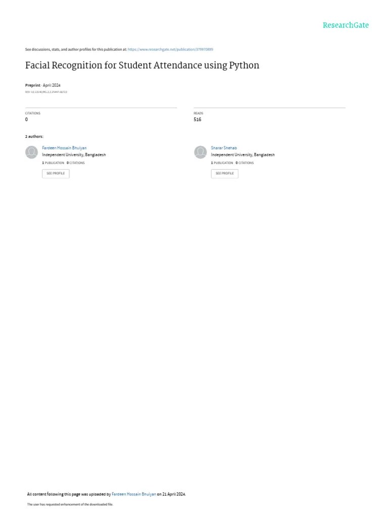 Facial Recognition For Student Attendance Using Python | PDF | Databases | Business