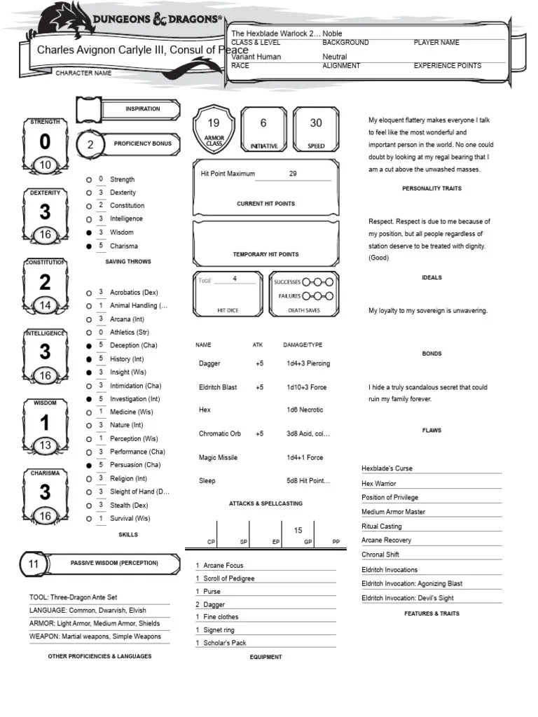 Character Creation Roll20 | PDF