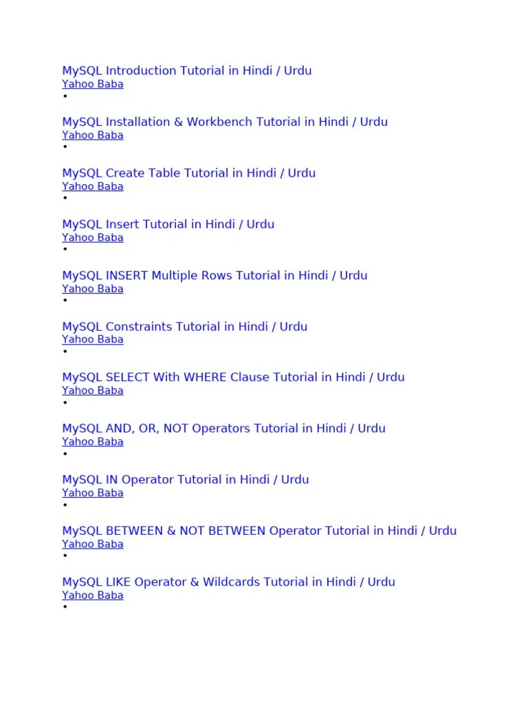MySQL Tutorials In Hindi/Urdu | PDF