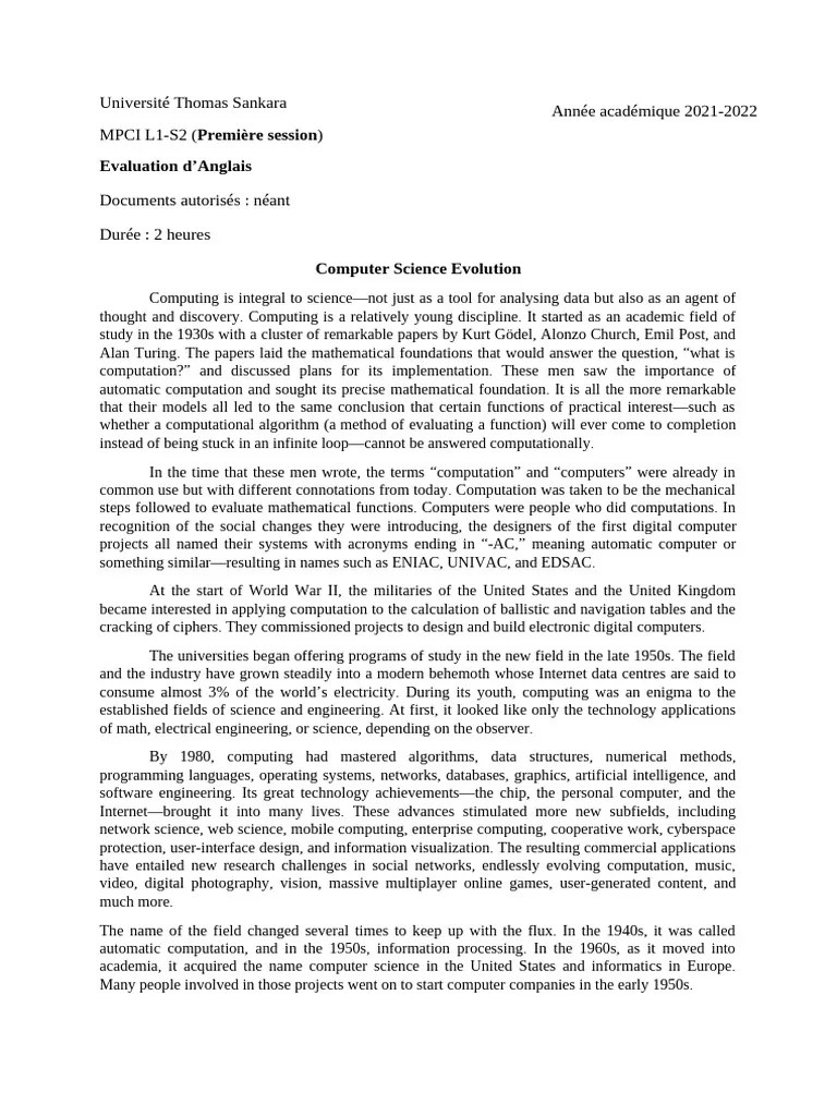 Test Computer Science Evolution | PDF