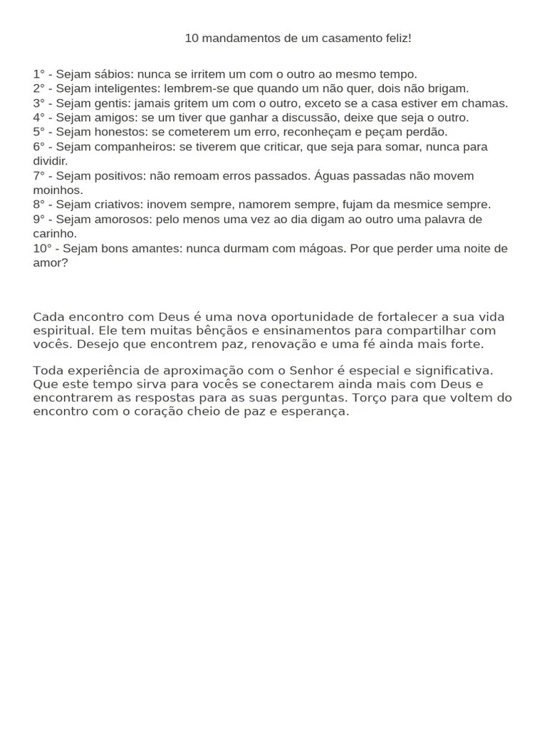 10 Mandamentos De Um Casamento Feliz . | PDF