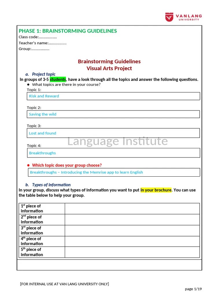 Anh Vﾄハ 2 Sample Pba Manual Phase 1 Brainstorming Guidelines Pdf