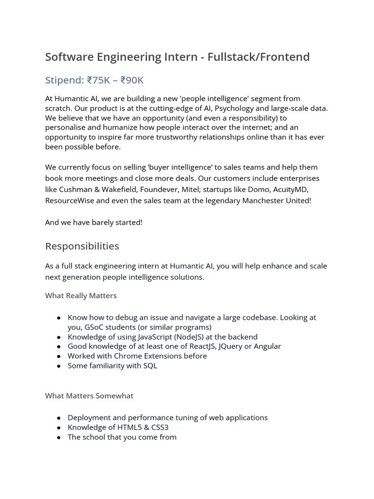 Engineer Intern JD - Full Stack_Frontend Campus | PDF