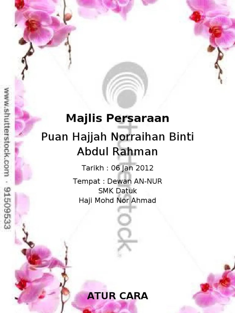 Ucapan oleh yh dato' zaman azam bin mohamat sarif@ahmat, pegawai daerah bera sempena hari sukan negara tahun 2021 peringkat daerah bera. Buku Program Majlis Persaraan Pdf