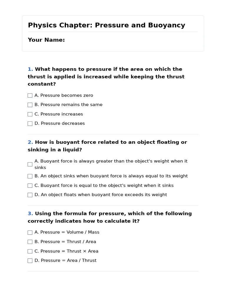 Physics Chapter Pressure And Buoyancy | PDF | Buoyancy | Social Science