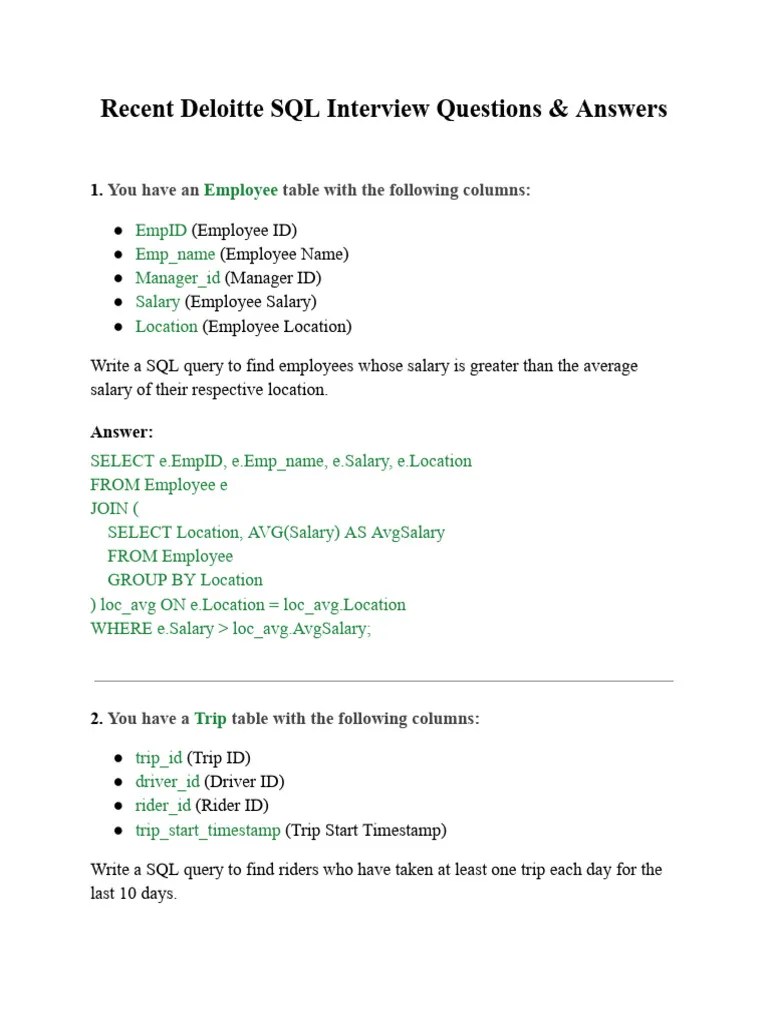 Recent Deloitte SQL Interview Questions & Answers | PDF