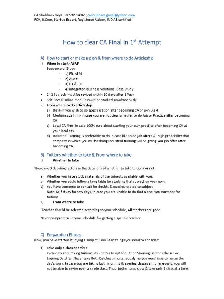 How To Clear CA Final In 1st Attempt | PDF