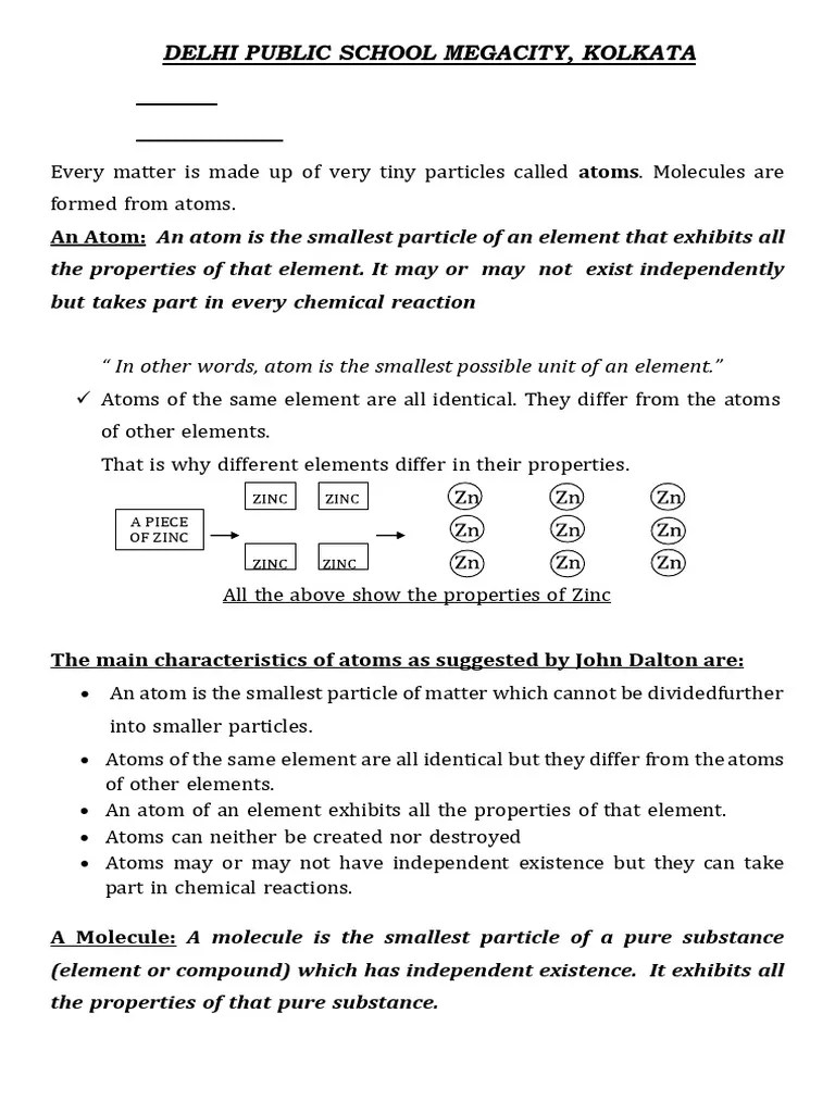 Chemistry Class 7 Atomic Structure Chapter 3 Pdf