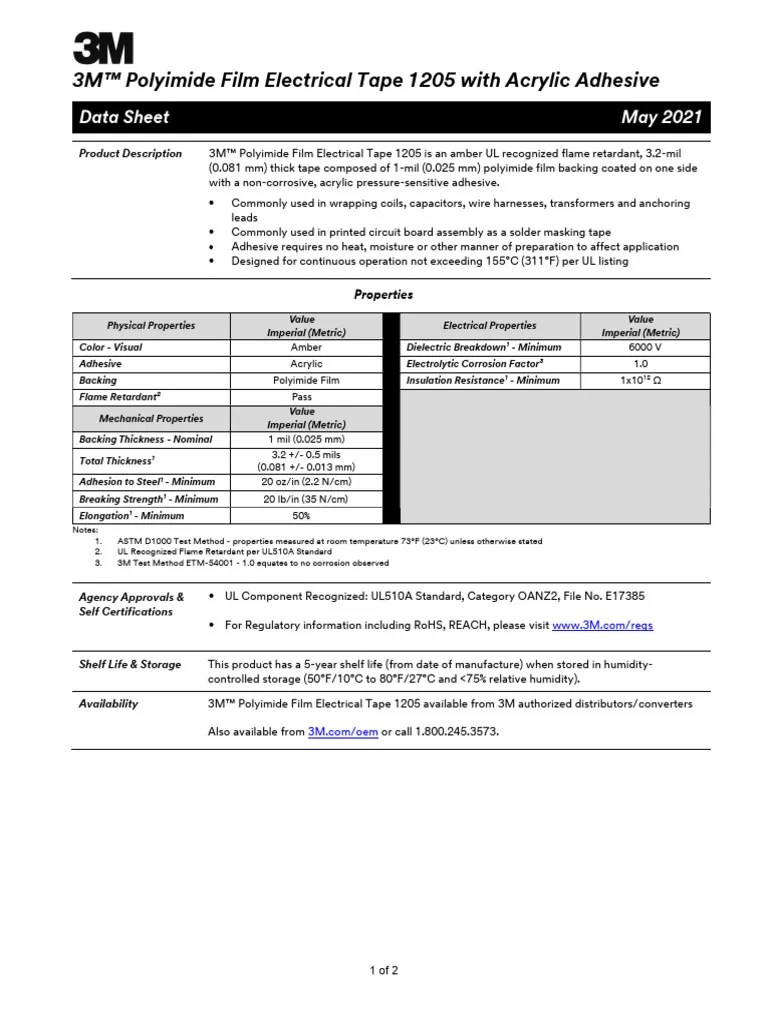 Kapton Tape Data Sheet | PDF