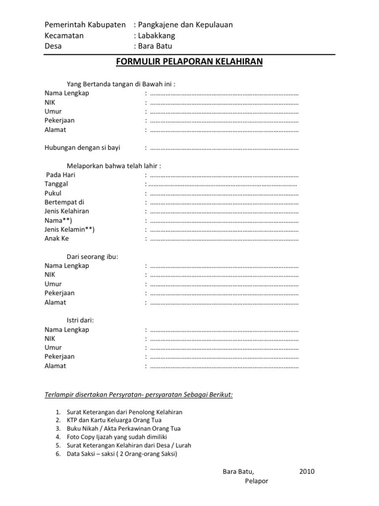 FORMULIR AKTE KELAHIRAN