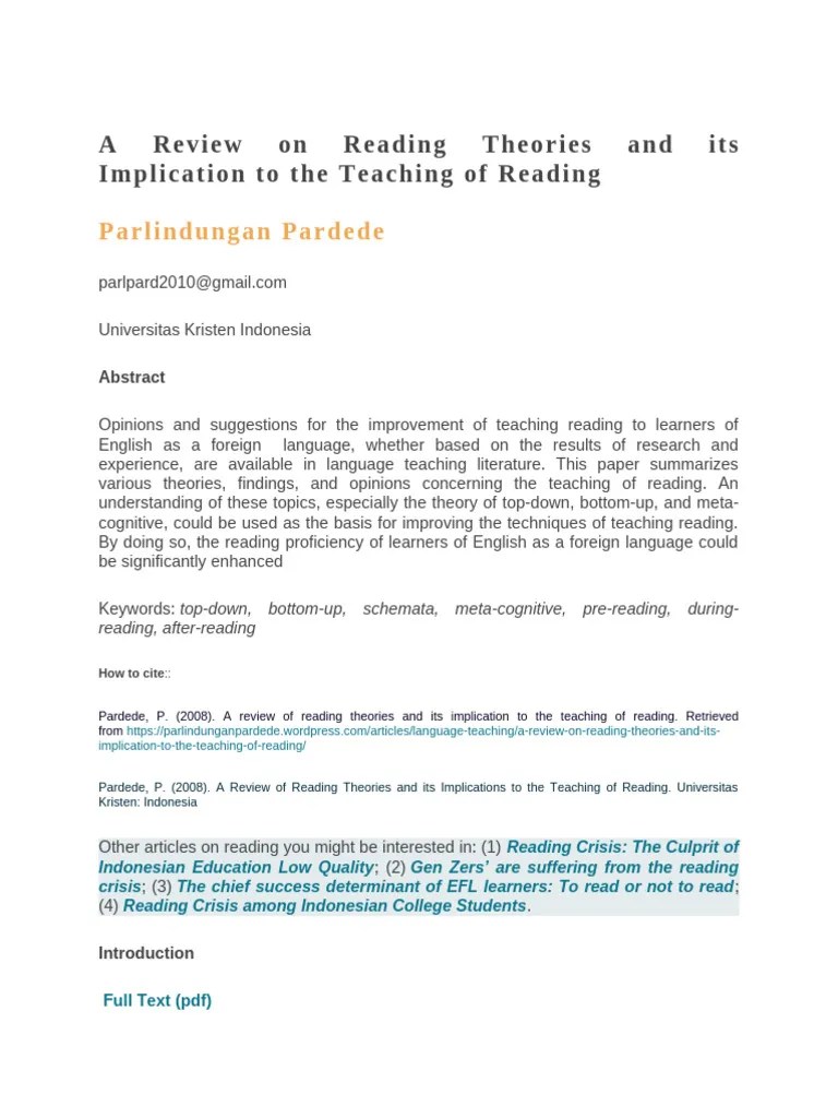 A Review On Reading Theories And Its Implication To The Teaching Of ...