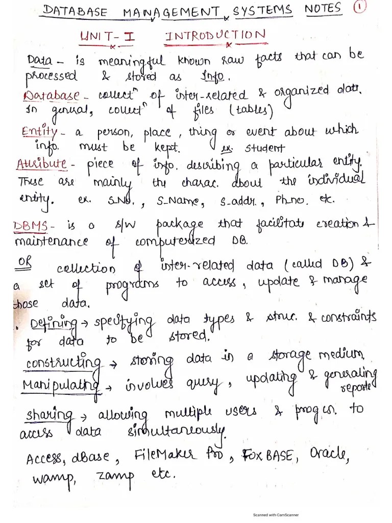 Dbms Unit 1 Notes | PDF