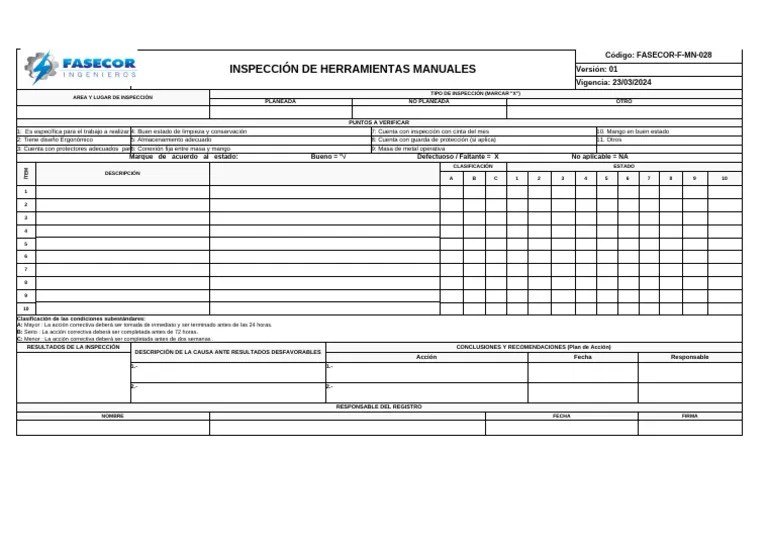 Copia De FASECOR-F-MN-028 Check List De Herramientas Manuales | PDF