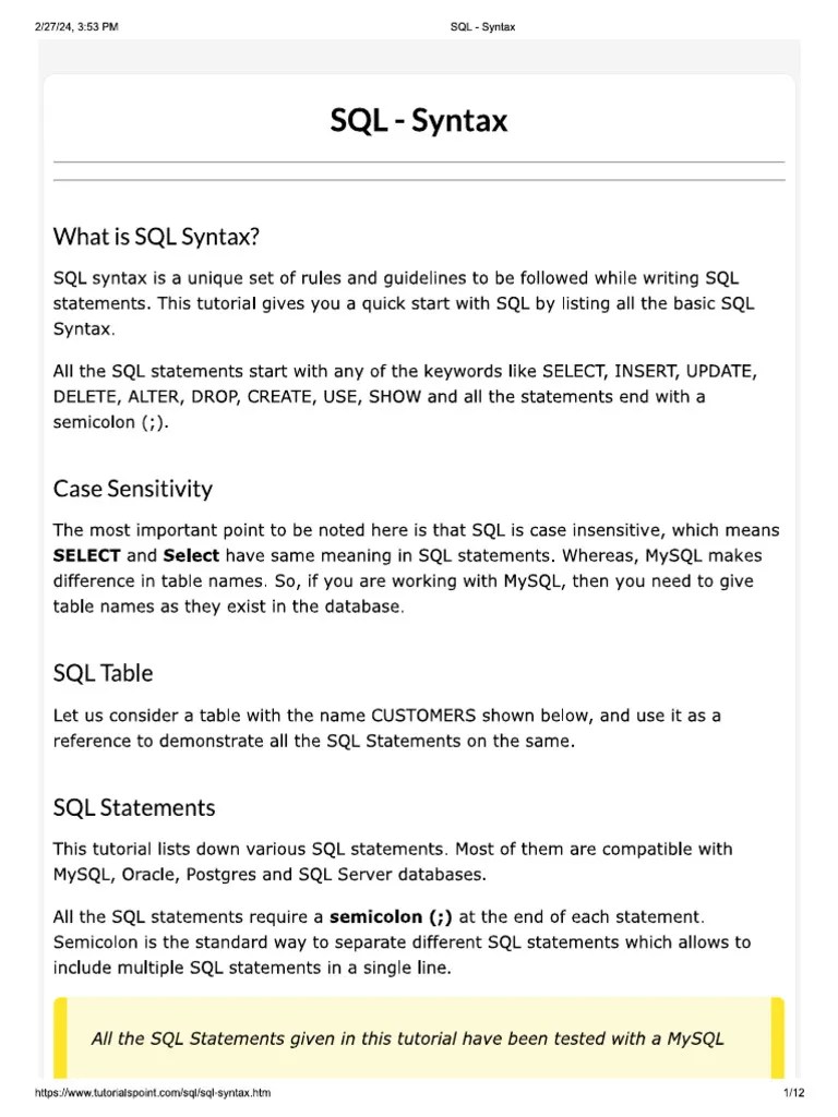 SQL Syntax | PDF