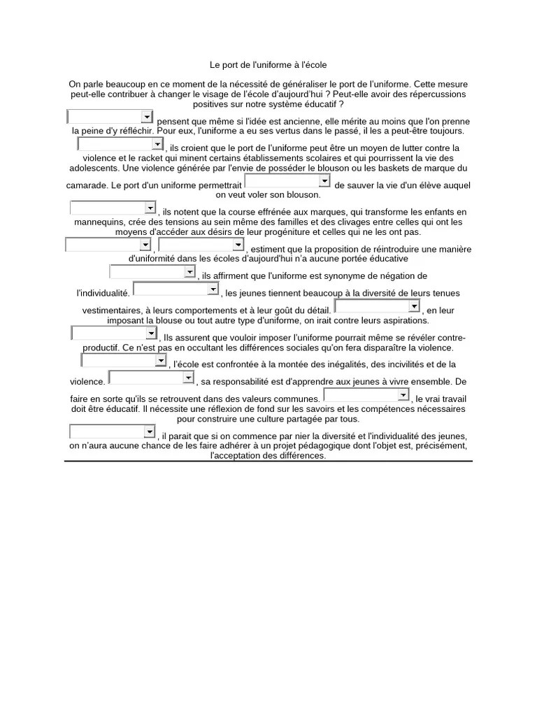 Le Port De Luniforme A L'ecole | PDF